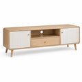 TV-Lowboard 180 x 40 x 60 cm aus MDF mit Eichenfurnier in Naturholz/Weiss
