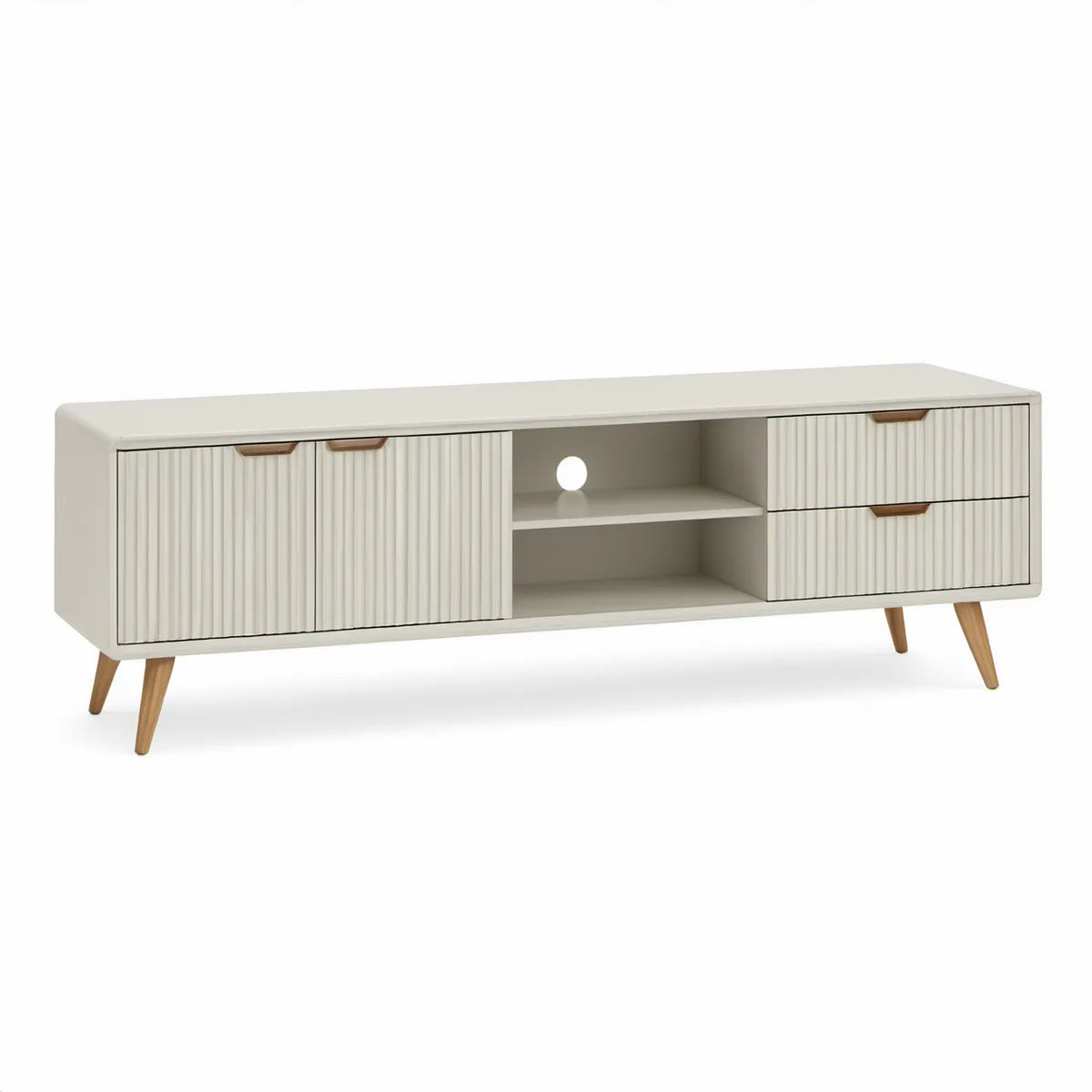 TV-Lowboard 160 x 40 x 55 cm aus MDF und Kautschukholz in Weiss/Natur
