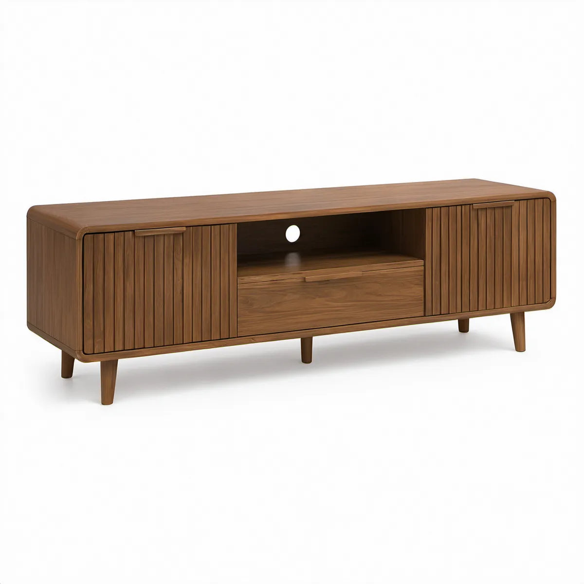 TV-Lowboard aus massivem Nussbaumholz, Walnussbraun, 180 × 40 × 65 cm