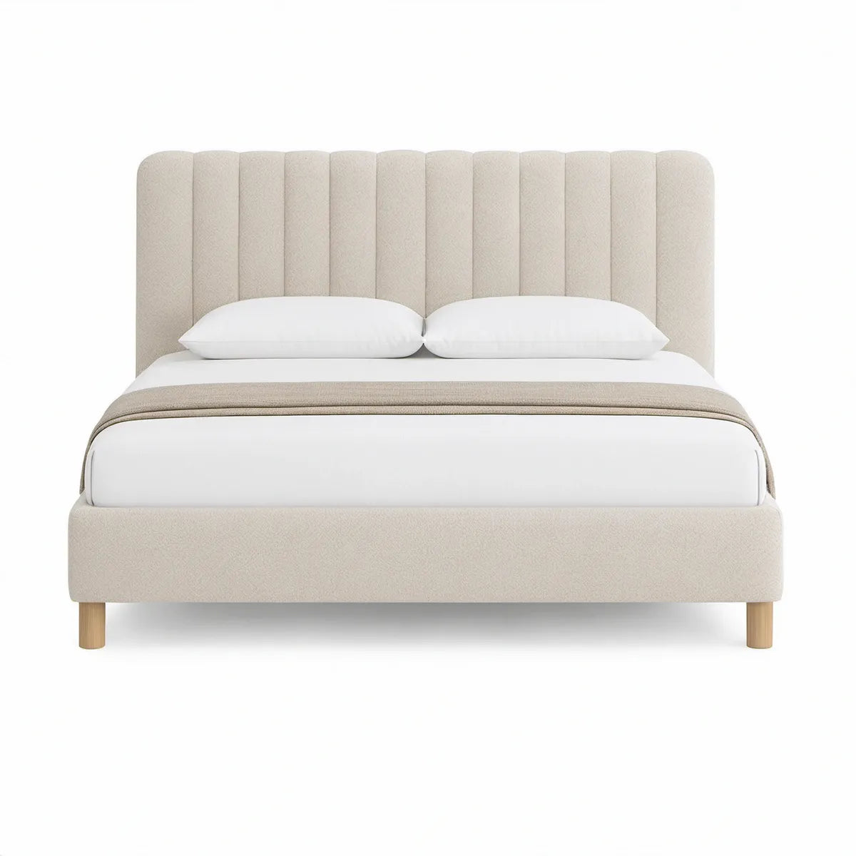 Gepolstertes Bettgestell 180 x 200 cm in Beige mit Naturholzfüssen