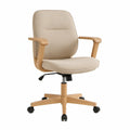 Drehbarer Bürostuhl mit Armlehnen, Polyesterbezug und Eichenfurnier, Beige/Hellbraun/Schwarz, 62 x 62 x 88–98 cm