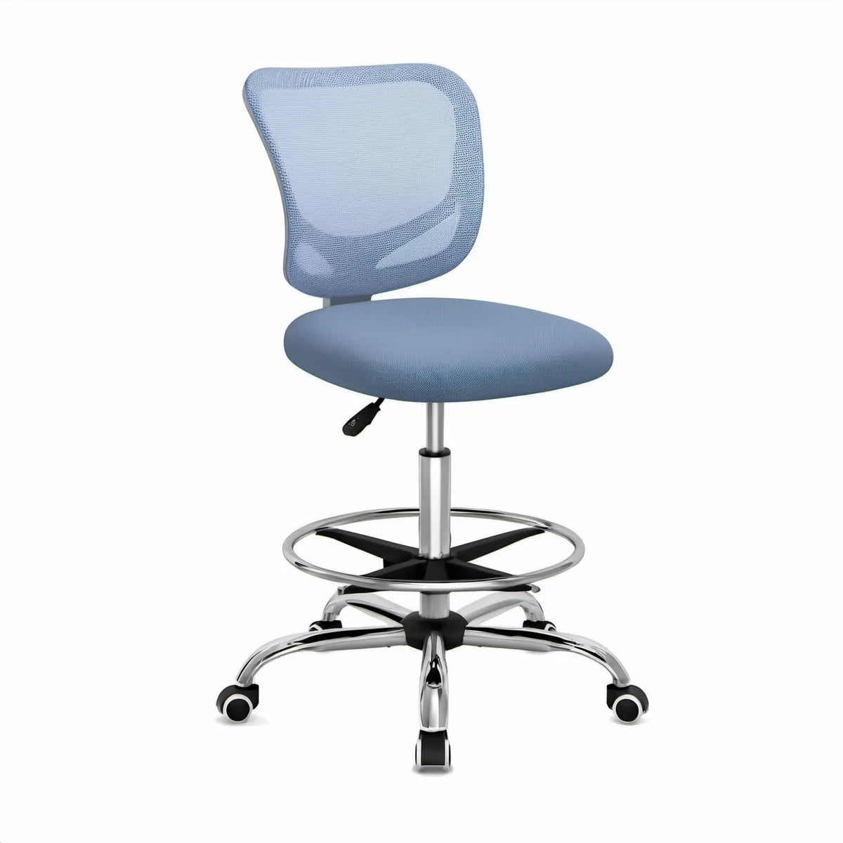 Höhenverstellbarer Bürodrehstuhl mit Fussring, Hellblau, 60 x 60 x 91–111 cm