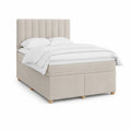 Boxspringbett 180 x 200 cm mit gepolstertem Kopfteil, Beige/Naturholz
