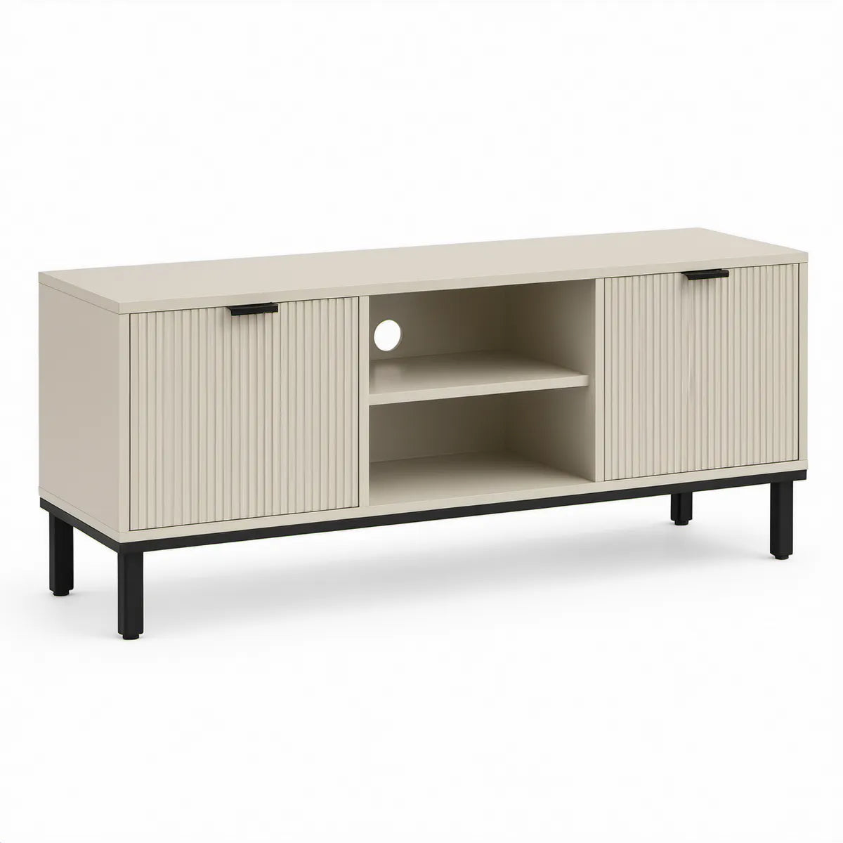 TV-Lowboard Beige/Schwarz aus Spanplatte und MDF, 120 x 40 x 60 cm