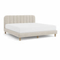 Gepolstertes Bettgestell 160 x 200 cm mit vertikal gestepptem Kopfteil, Beige/Naturholz