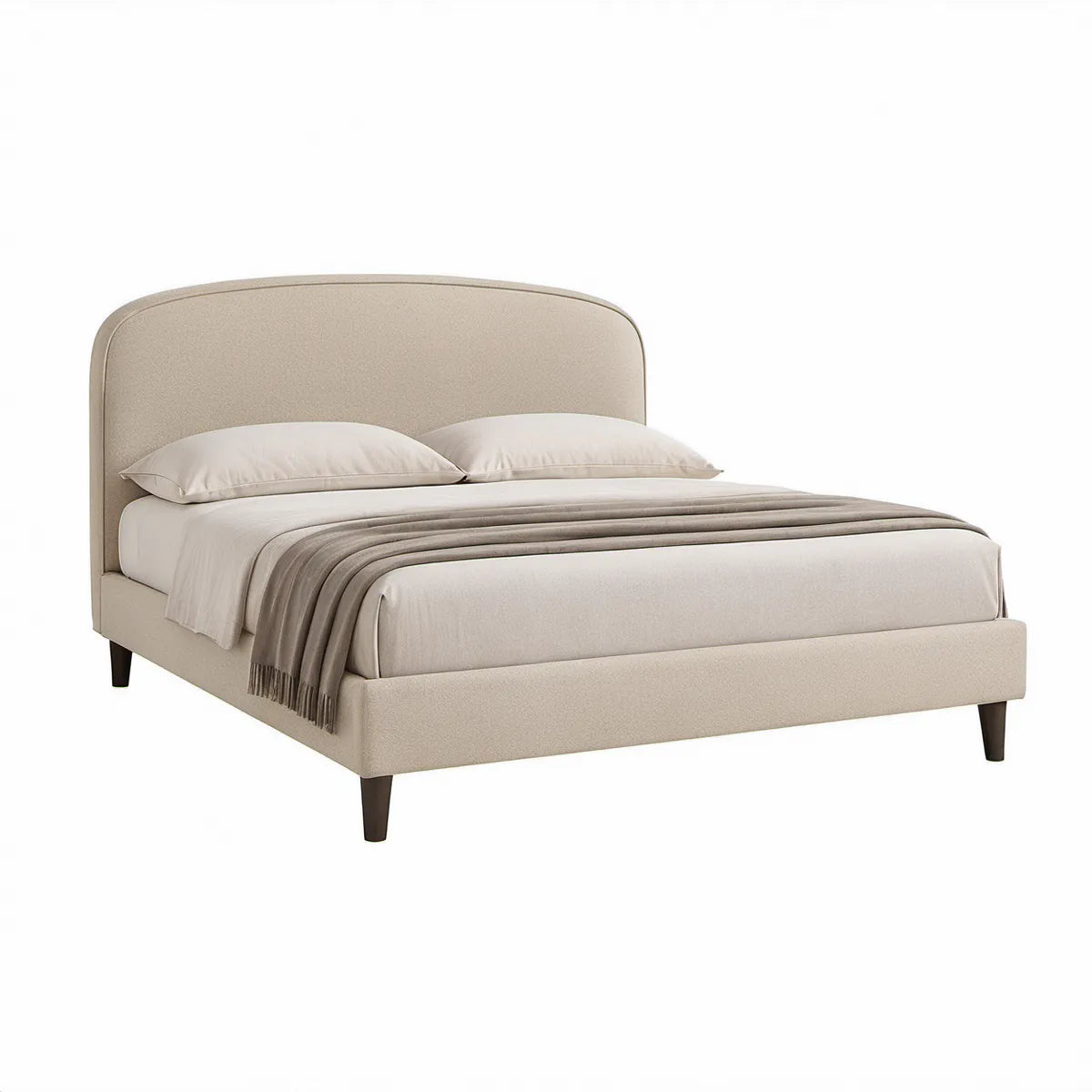 Gepolstertes Bettgestell 180 x 200 cm mit abgerundetem Kopfteil, Beige/Dunkelbraun